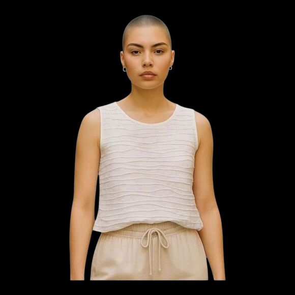 Carol Turner Tank Wavy Pleated Textured Top Cotton Blend Made in USA XL Cream - Picture 1 of 16